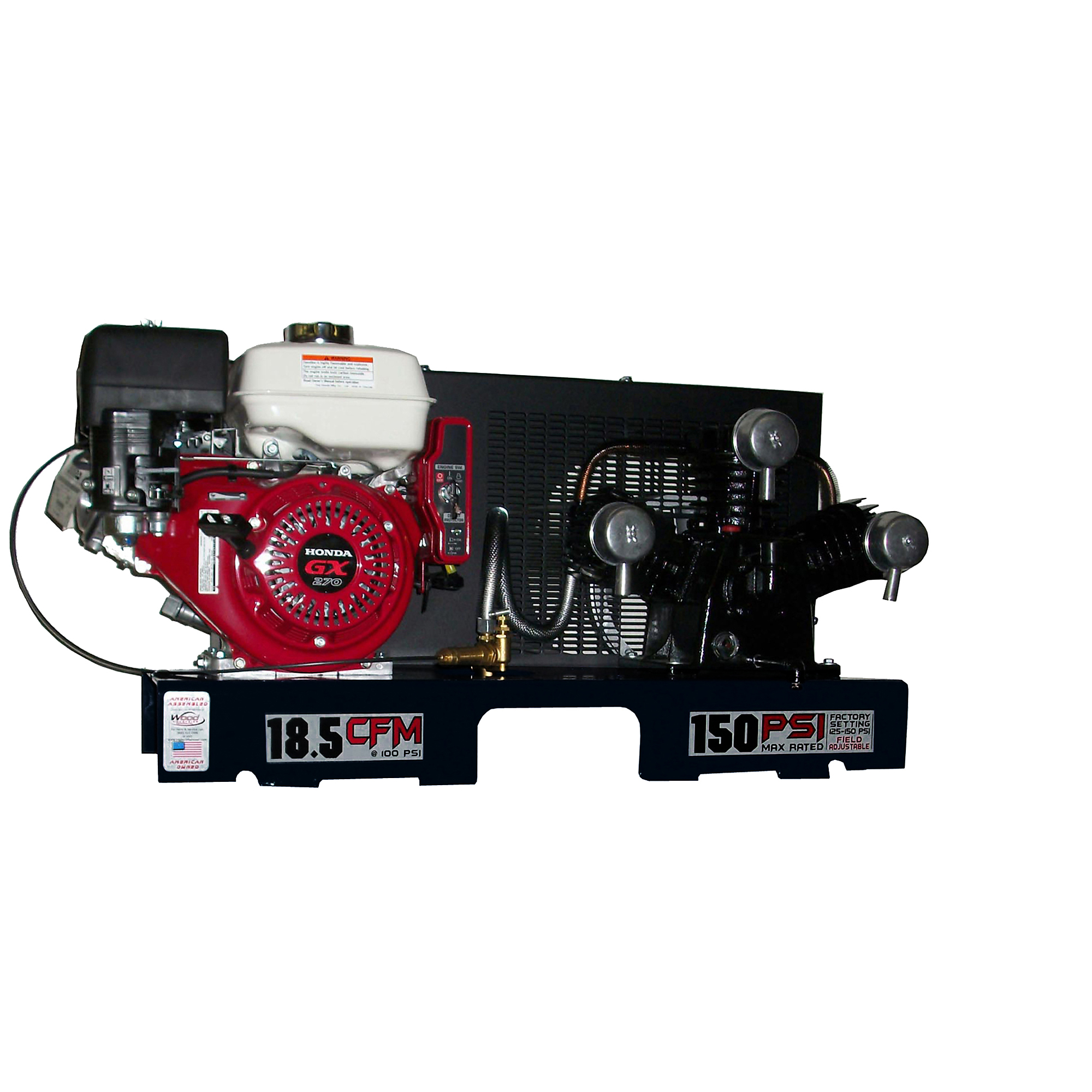 EAGLE, 18.5 CFM Skid Mount No Tank, Horsepower 9 HP, Air Tank Size 30 Gal, Model# 9GSKTRKE-H